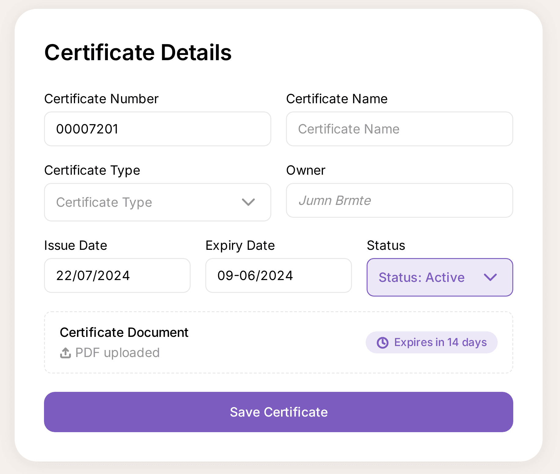 VN Estate OS certificate management interface