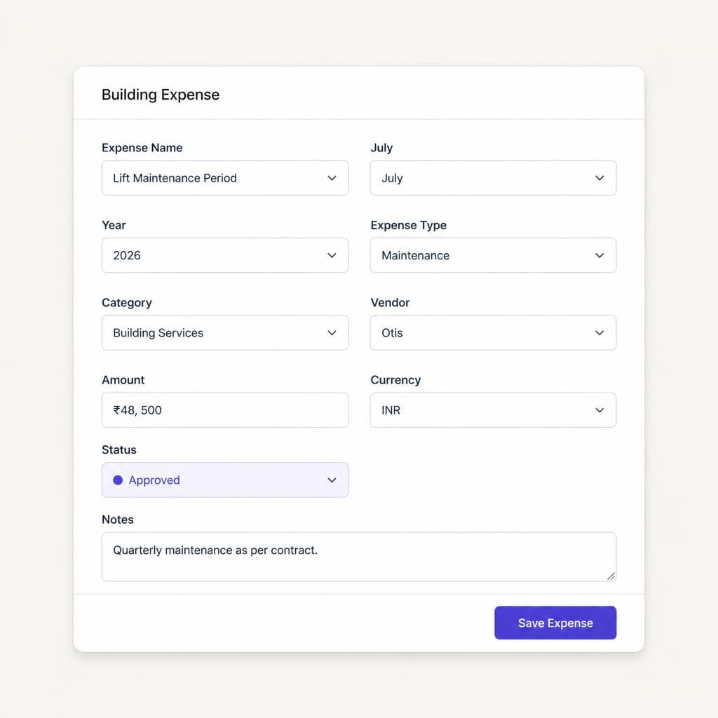 VN Estate OS expense management interface